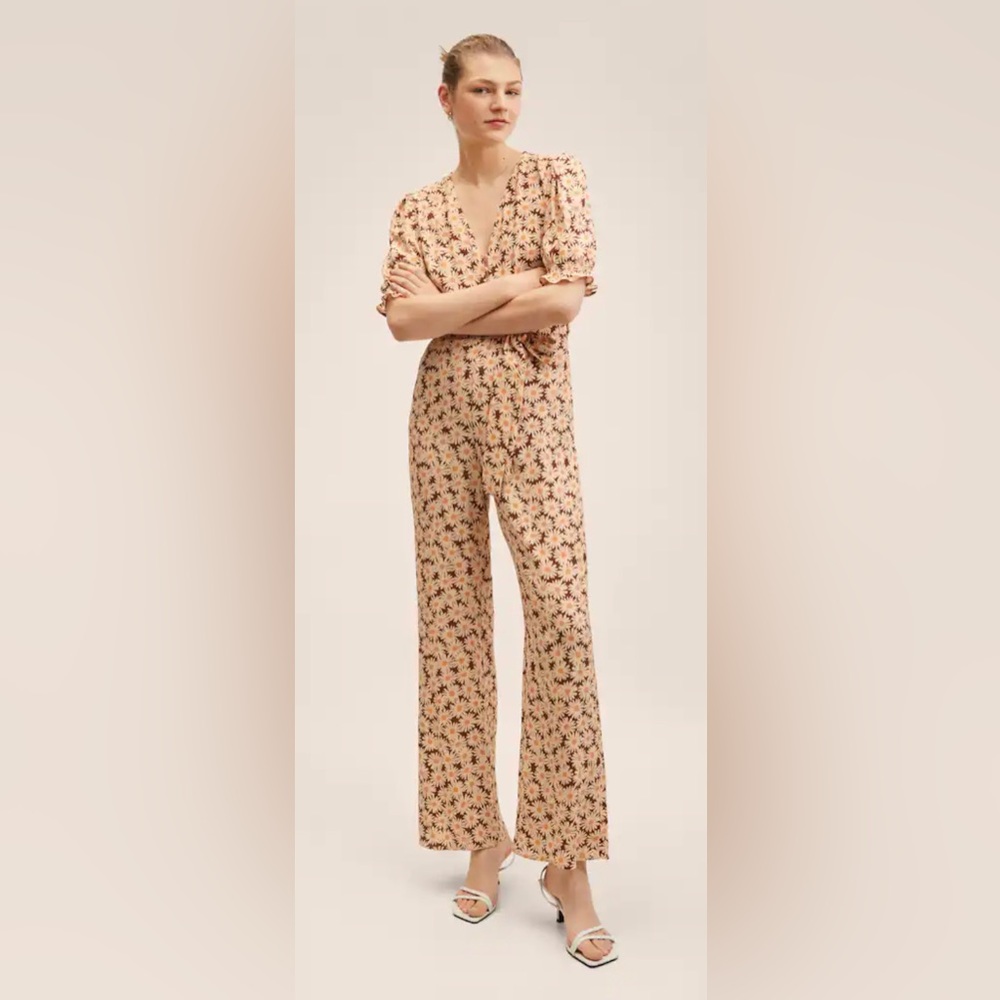 Mango Yellow and Brown Jumpsuit with Geometric Elegance